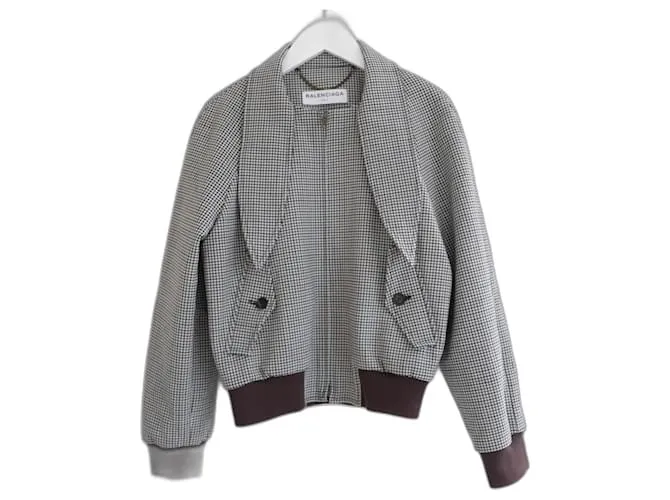 Balenciaga PF17 Cazadora bomber a cuadros con pajarita Castaño 