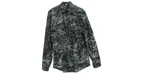 Camisa abotonada de manga larga en algodón negro con estampado de ruido de Balenciaga 