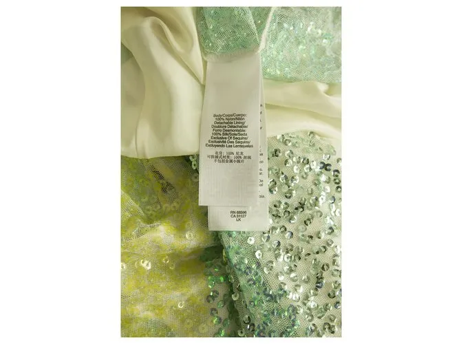DKNY Lentejuelas sin mangas a rayas verdes y amarillas 100% Mini vestido de longitud sz S Blanco Amarillo Verde claro 