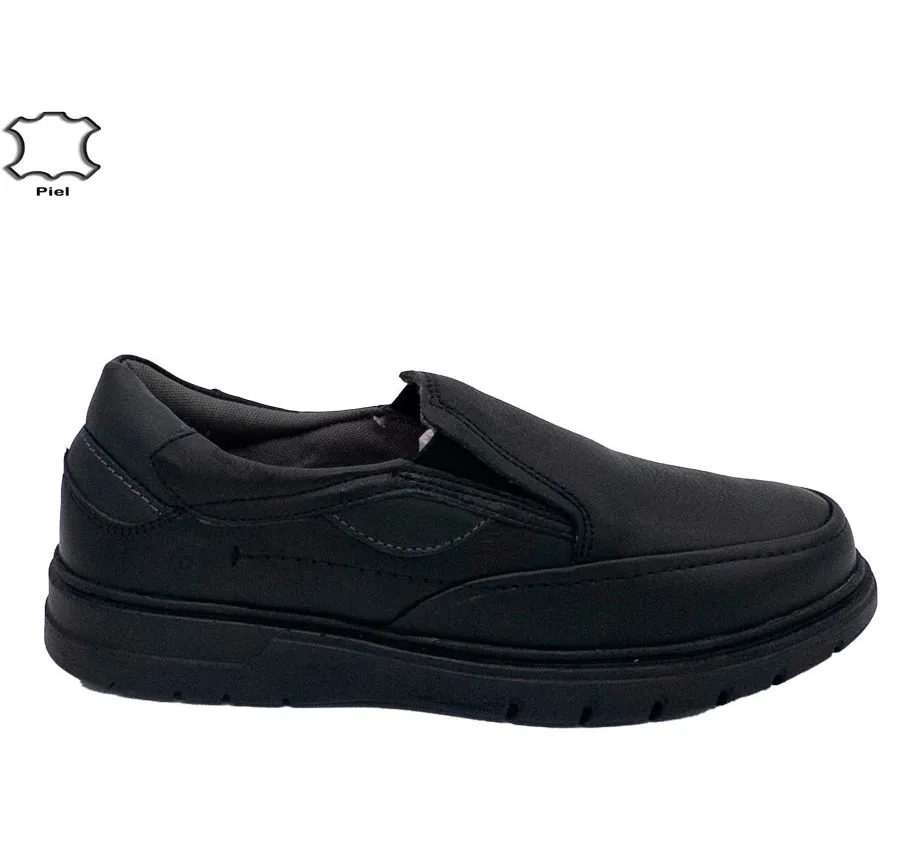 MOCASIN ELASTICOS CANO CONFORT 400711250.1B COMODO Y FLEXIBLE ZAPATO PARA HOMBRE PIEL NEGRO REPELE EL AGUA 28603