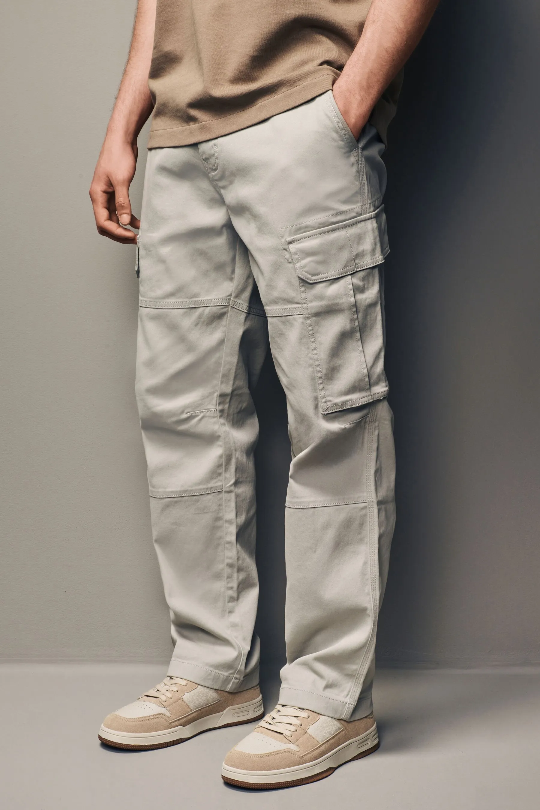 Piedra claro - Corte recto - Pantalones cargo en tejido elástico de algodón