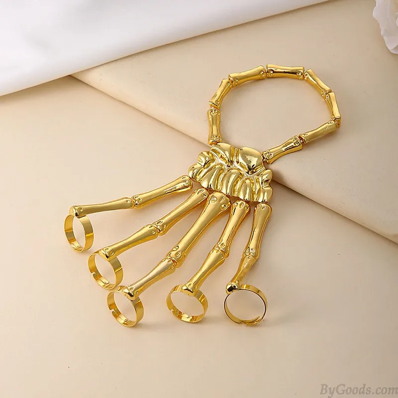Punk Personality Skull Hand Bone Versatile Five Finger Ring Bracelet Adjustable One Chain Ring