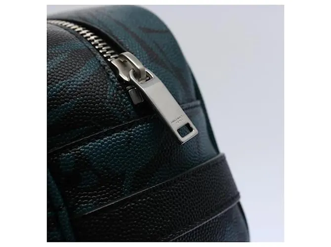 SAINT LAURENT Estuche botánico Cuero Azul Auth bs10705 