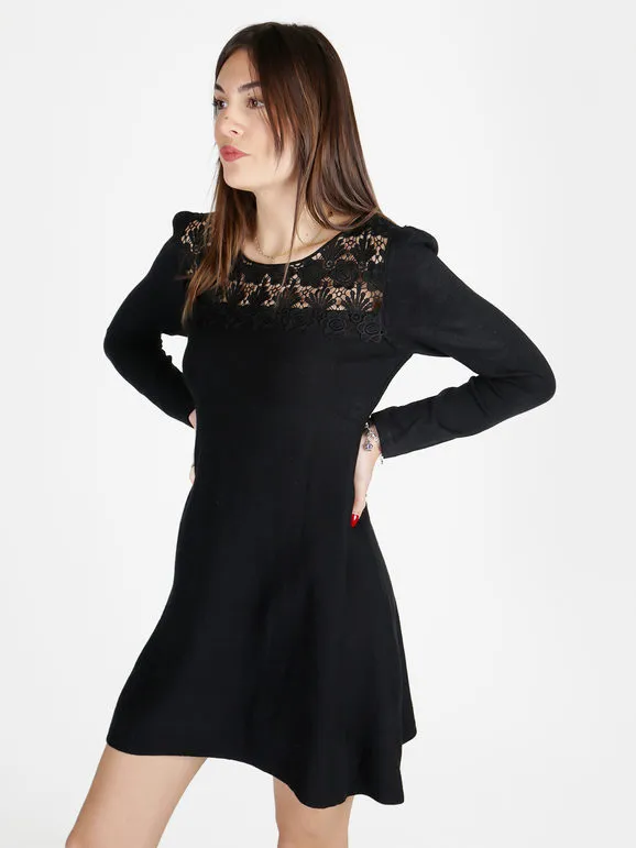 Solada Vestido de mujer de manga larga con escote de encaje macramé