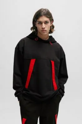 Sudadera con capucha oversize fit con cinta de logos roja