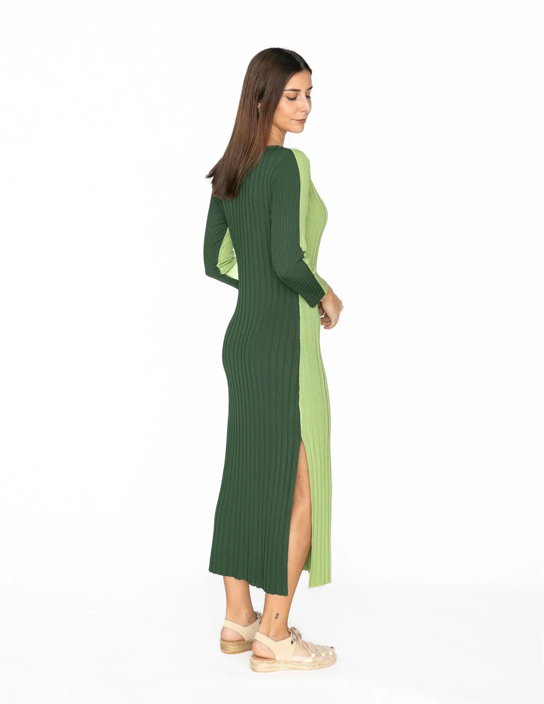 VESTIDO PUNTO BICOLOR VERDE VIRIATO