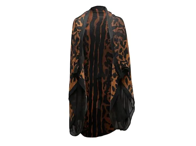 Vintage negro y marrón Alexander McQueen estampado de leopardo encogiéndose de hombros tamaño O/S 