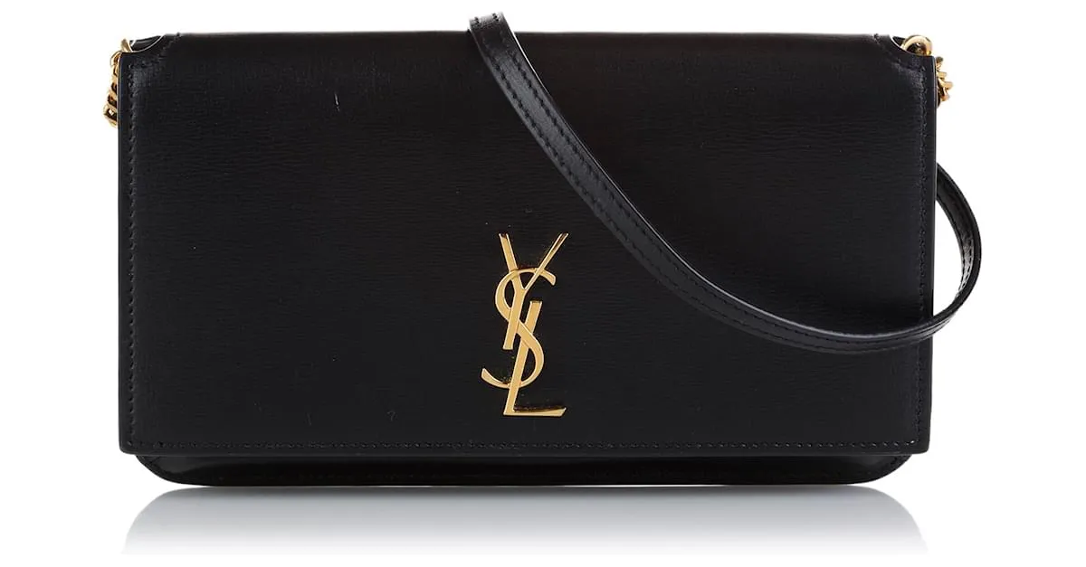 Yves Saint Laurent Soporte para teléfono Cassandre con monograma negro de YSL 