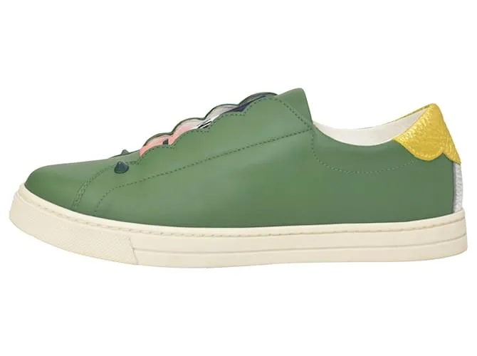 Zapatillas Slip-On Fendi Vitello Lurex Rockoclick en cuero verde oliva 