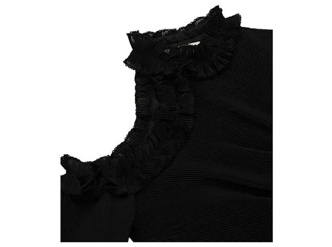 Zimmermann Minivestido de organza plisado con volantes y aberturas Negro 